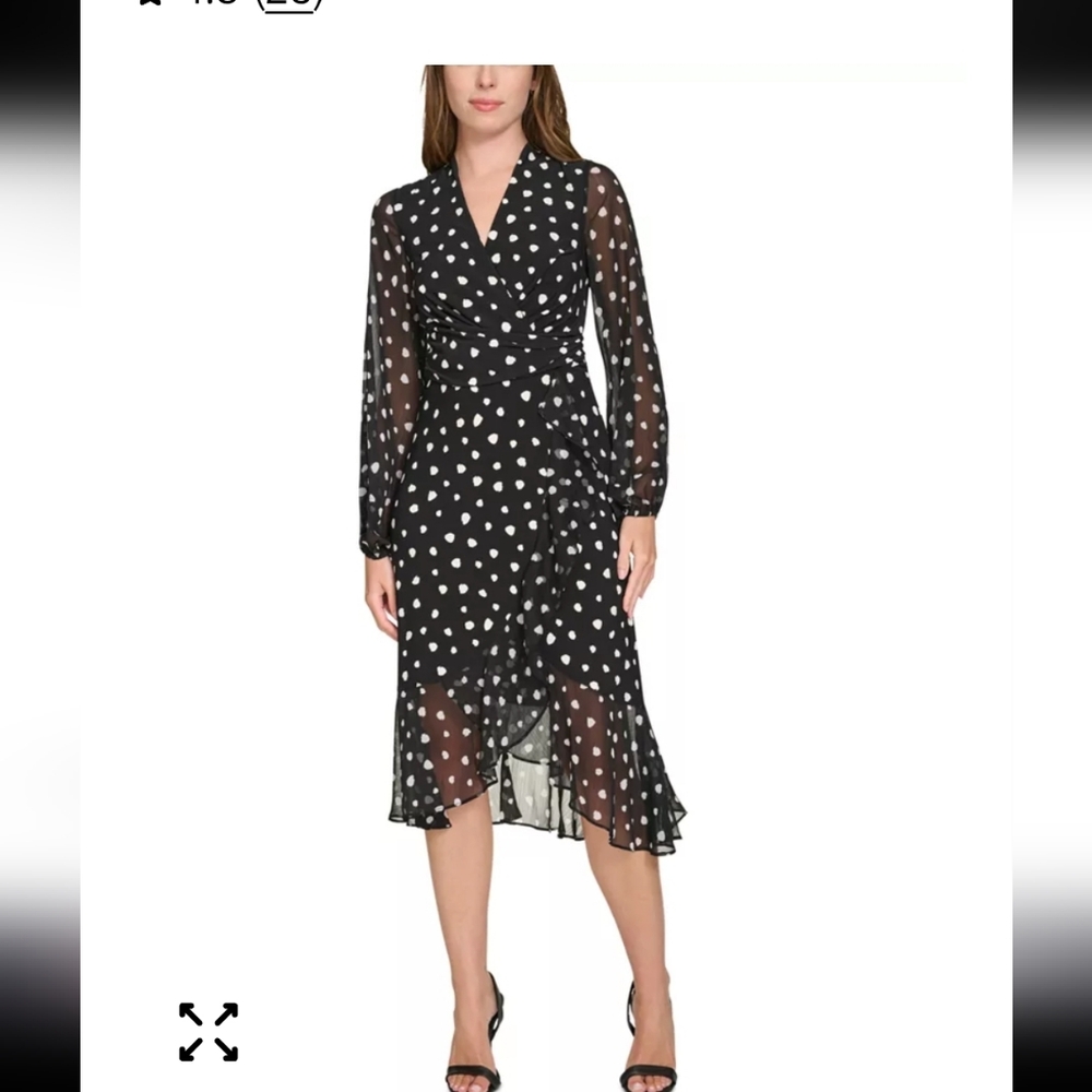 Tommy Hilfiger Polka Dot-Print Faux-Wrap Dress Sz 18 Plus Women White Black New